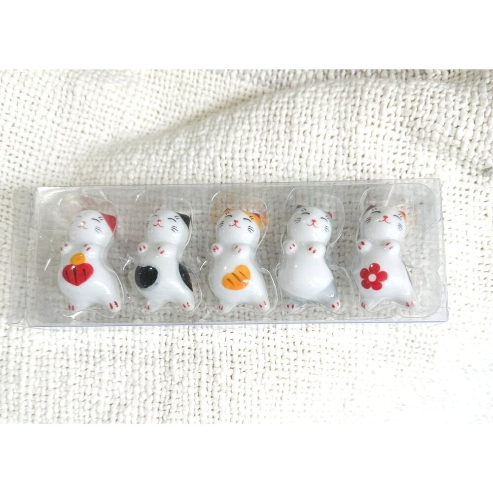 Japanese chopstick holders, ceramic cats, A set of 5,  never been used